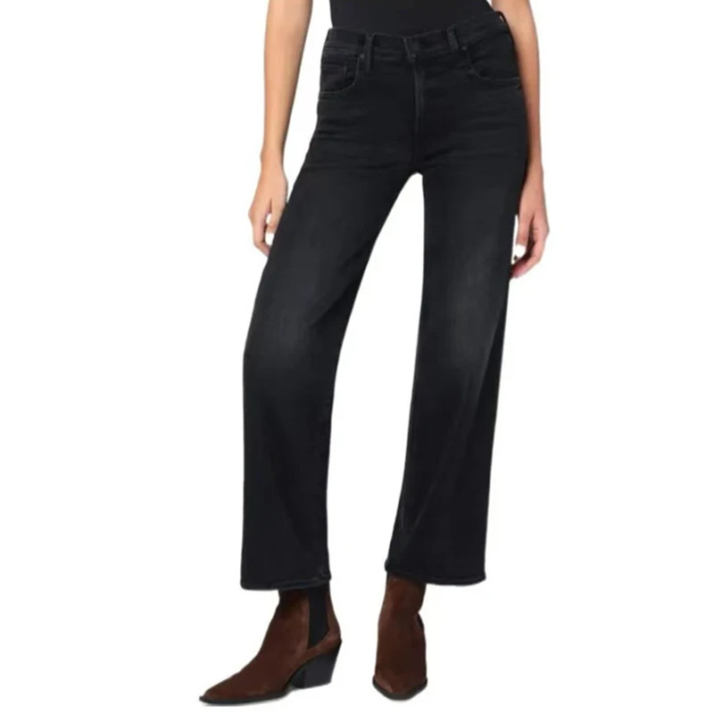Maxdutti Nordic Minimalist Washed Black Grey Elastic And Plush Jeans Woman Clothes Winter Slim Cropped Jeans Women's Denim Pants