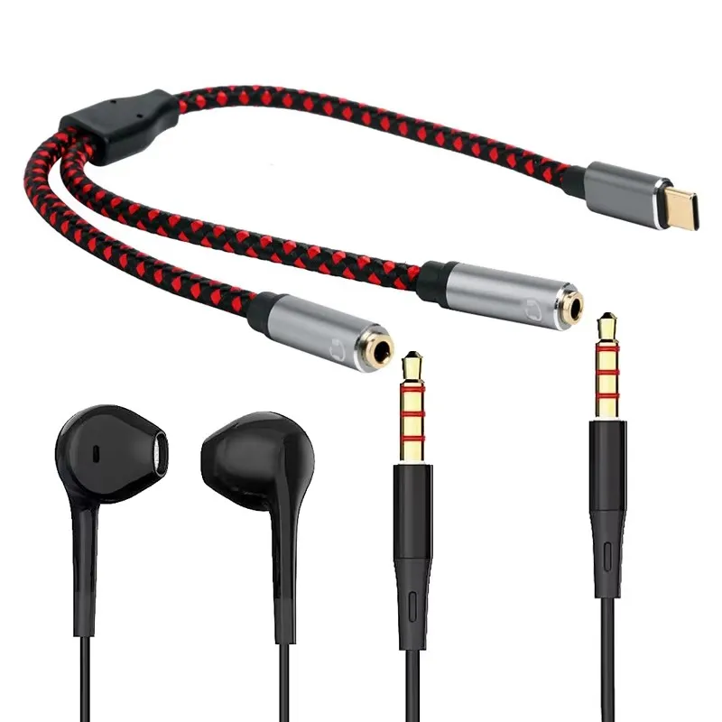 Type-C to Aux Jack Adapter Cable Headphone Microphone Converter USB C To 3.5mm Splitter Audio Cord for Mobile Phone Tablet