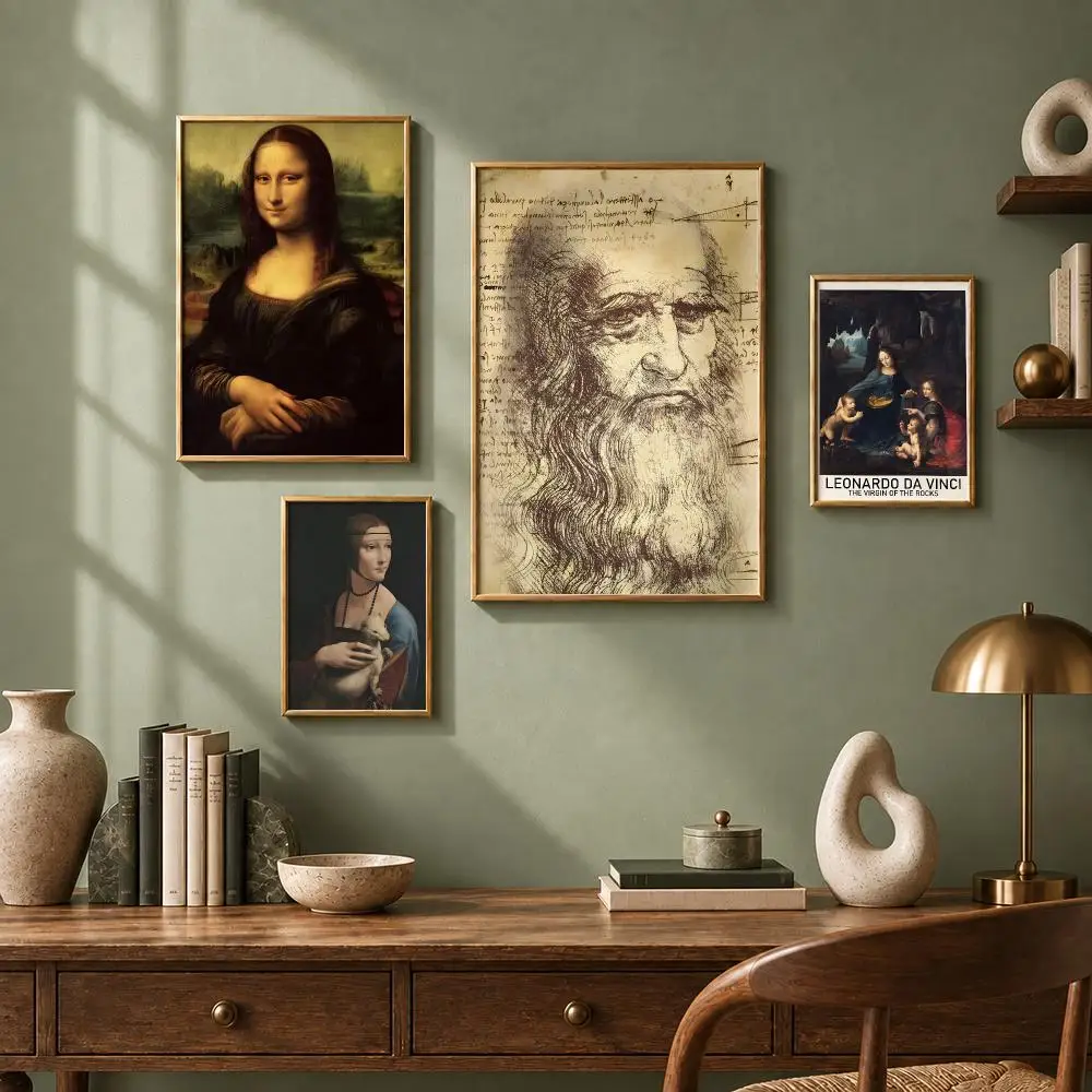 Classic Artist L-Leonardo da VinciS Poster HD Self-Adhesive No Residue After Removal Ideal for All Kinds of Wall Decor