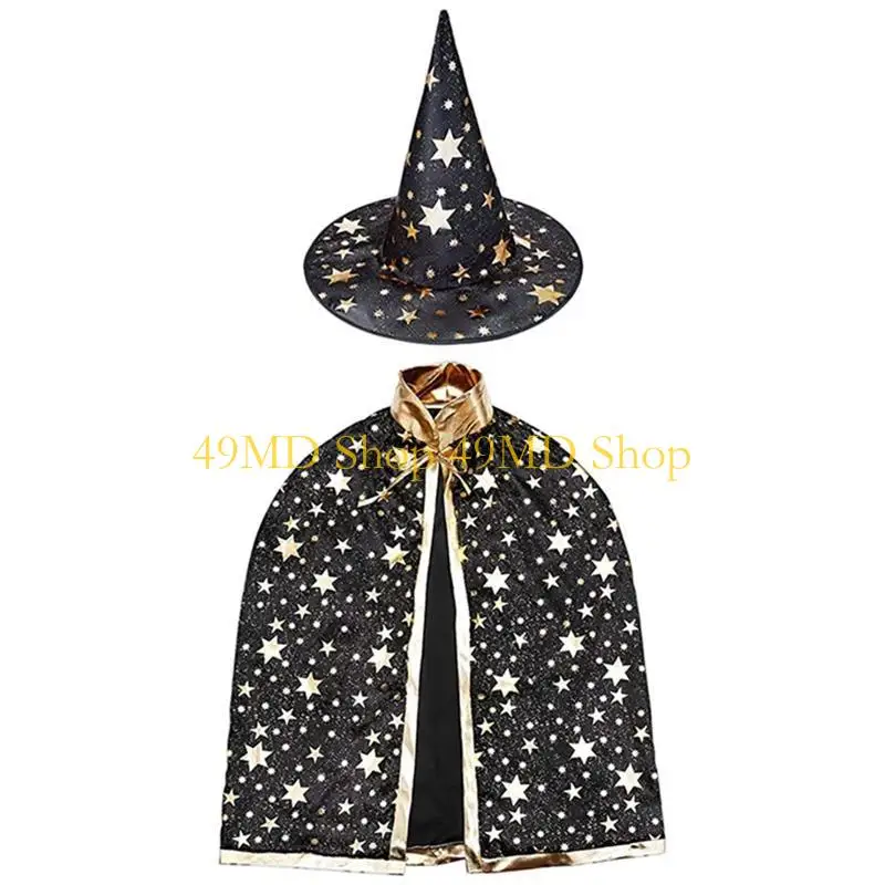 49MD Pack of 2 Halloween Witch Hat + Suit Halloween Party Cosplay Costume