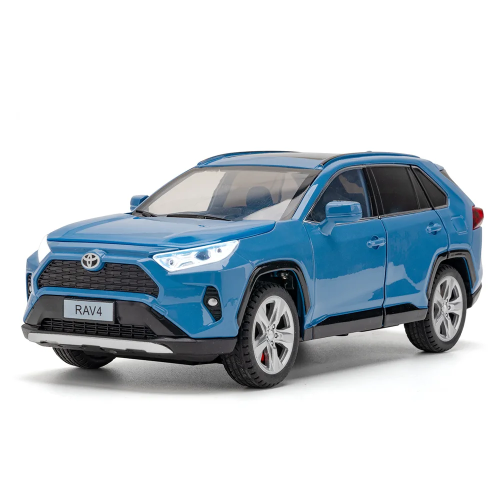 

1:24 RAV4 SUV Toy Model Miniature Cars Alloy Diecast Sound Light Doors Opened Pull Back Shock Absorption Gifts