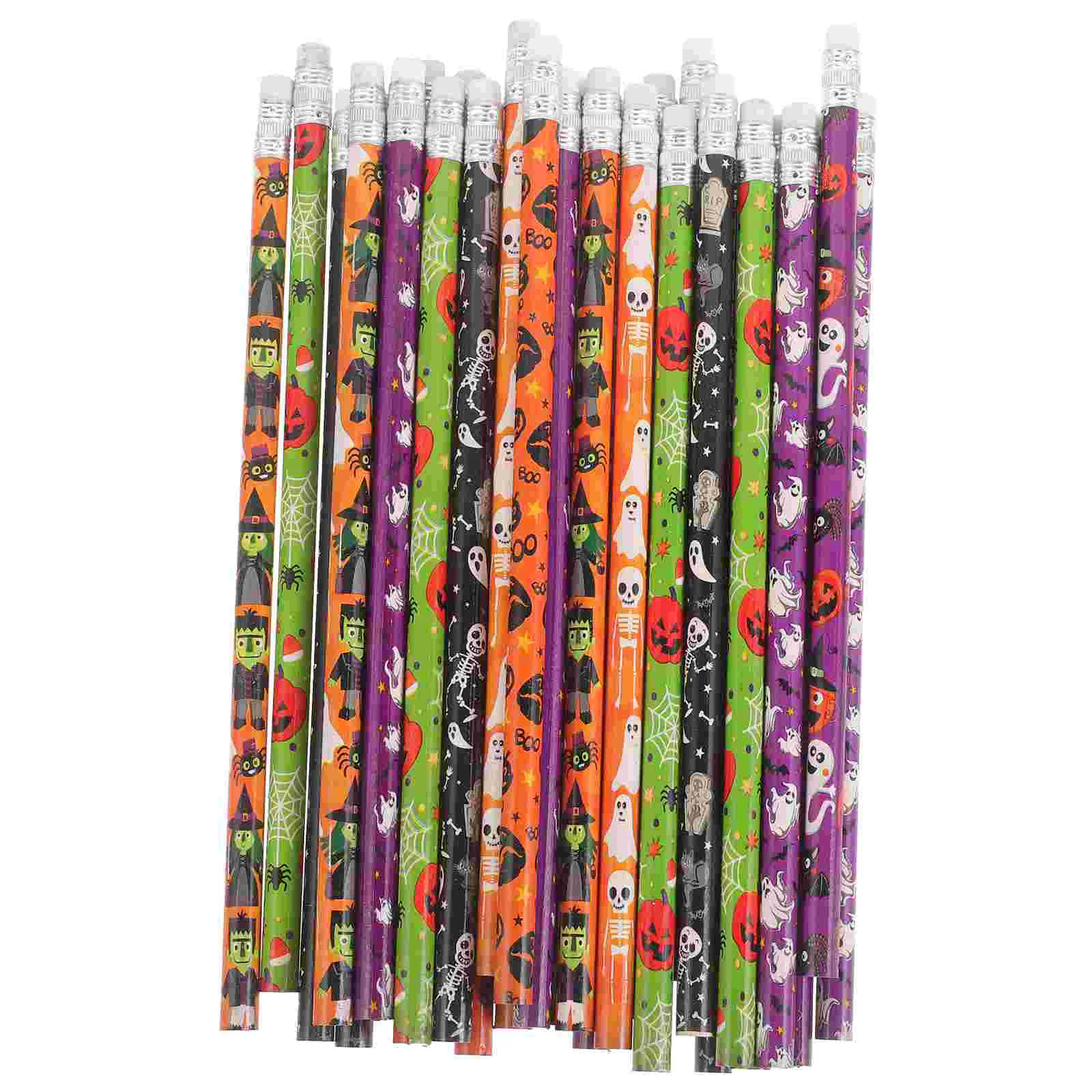 

48 Pcs Halloween Pencil Stationery Practice Pencils HB Reward Sketch Painting Basswood Giveaways