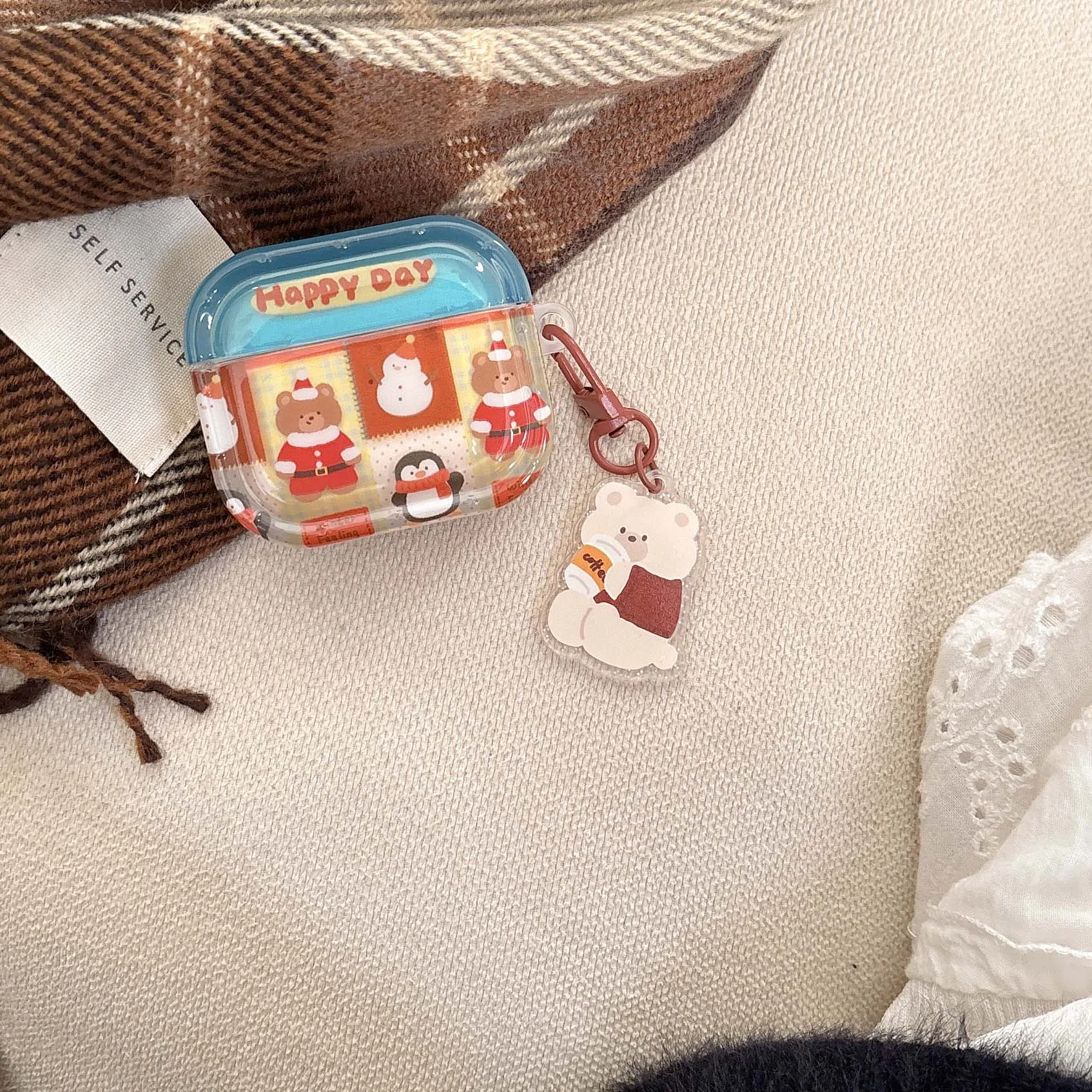 Cool imd bear merry Christmas happy cartoon wireless bluetooth charging box for apple airpods 4 3 pro 2 1 earphone case