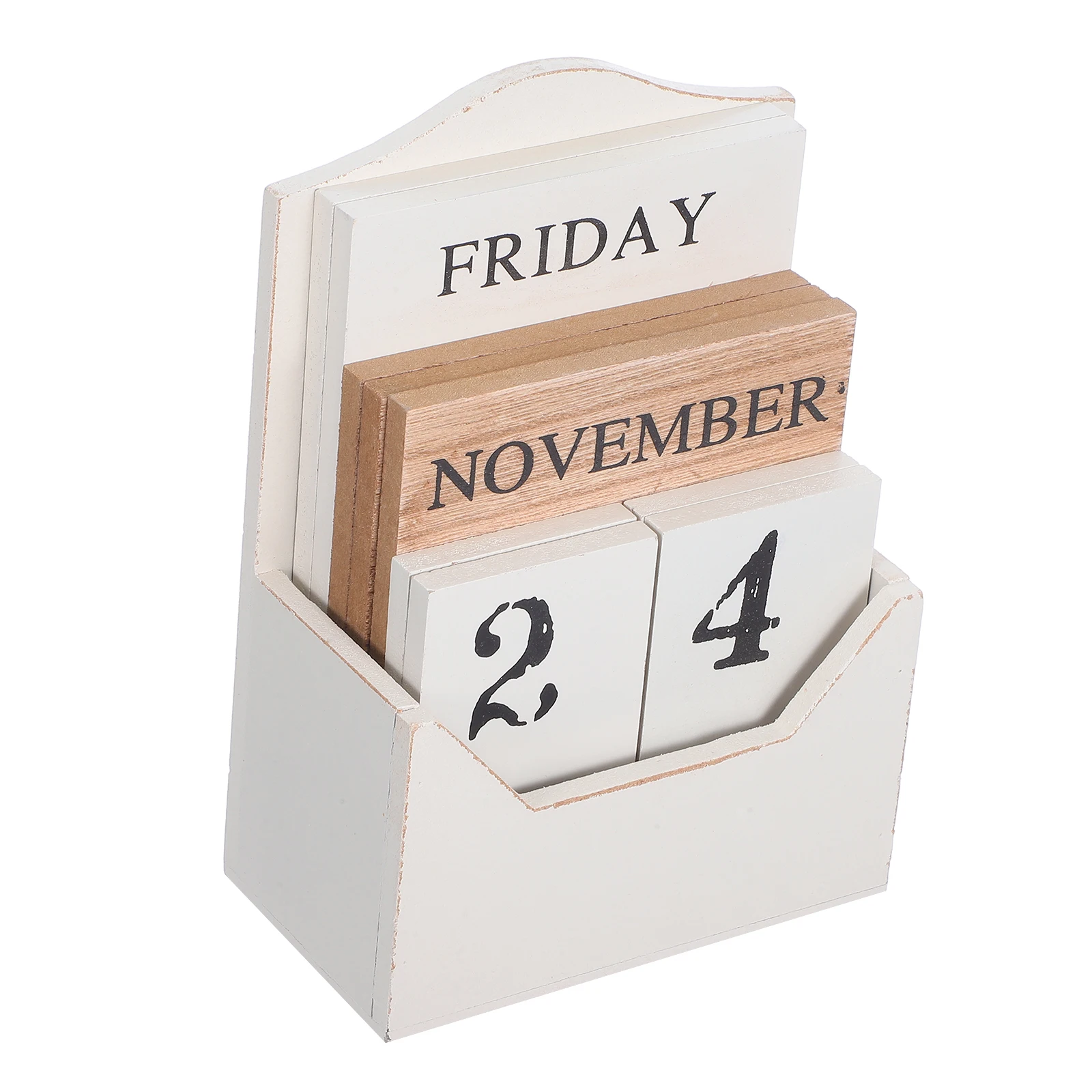 Calendario a blocchi Calendario perpetuo in legno vintage per scrivania e tavolo Visualizzazione manuale della data a blocchi di legno retrò per la decorazione dell'ufficio