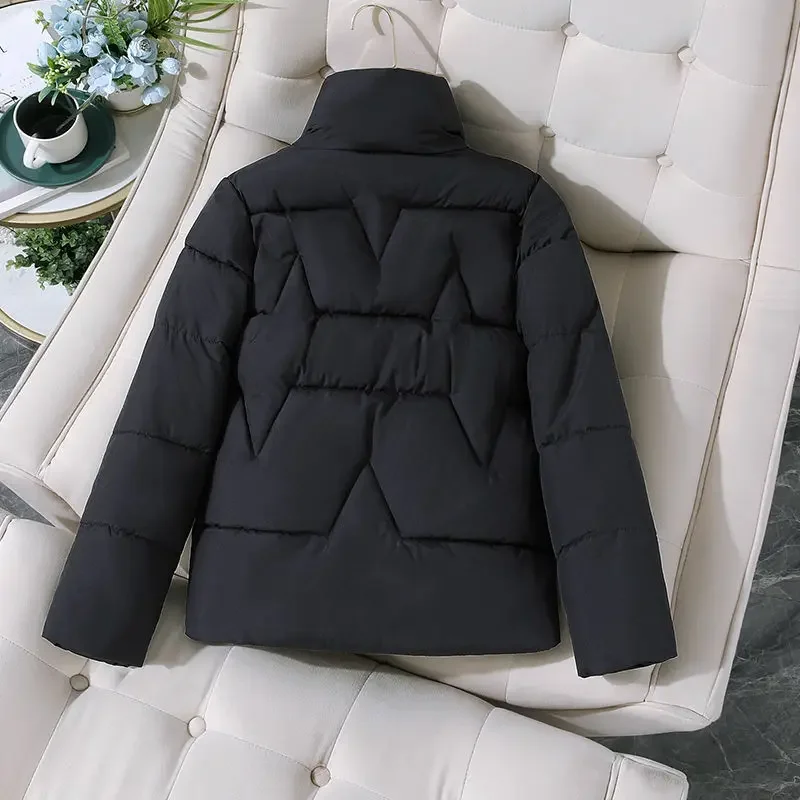 2023 Puffer Jacket Women Winter Cotton-padded Jacket Parkas Warm Long Sleeve Solid Color Short Coat Thickened Outerwear