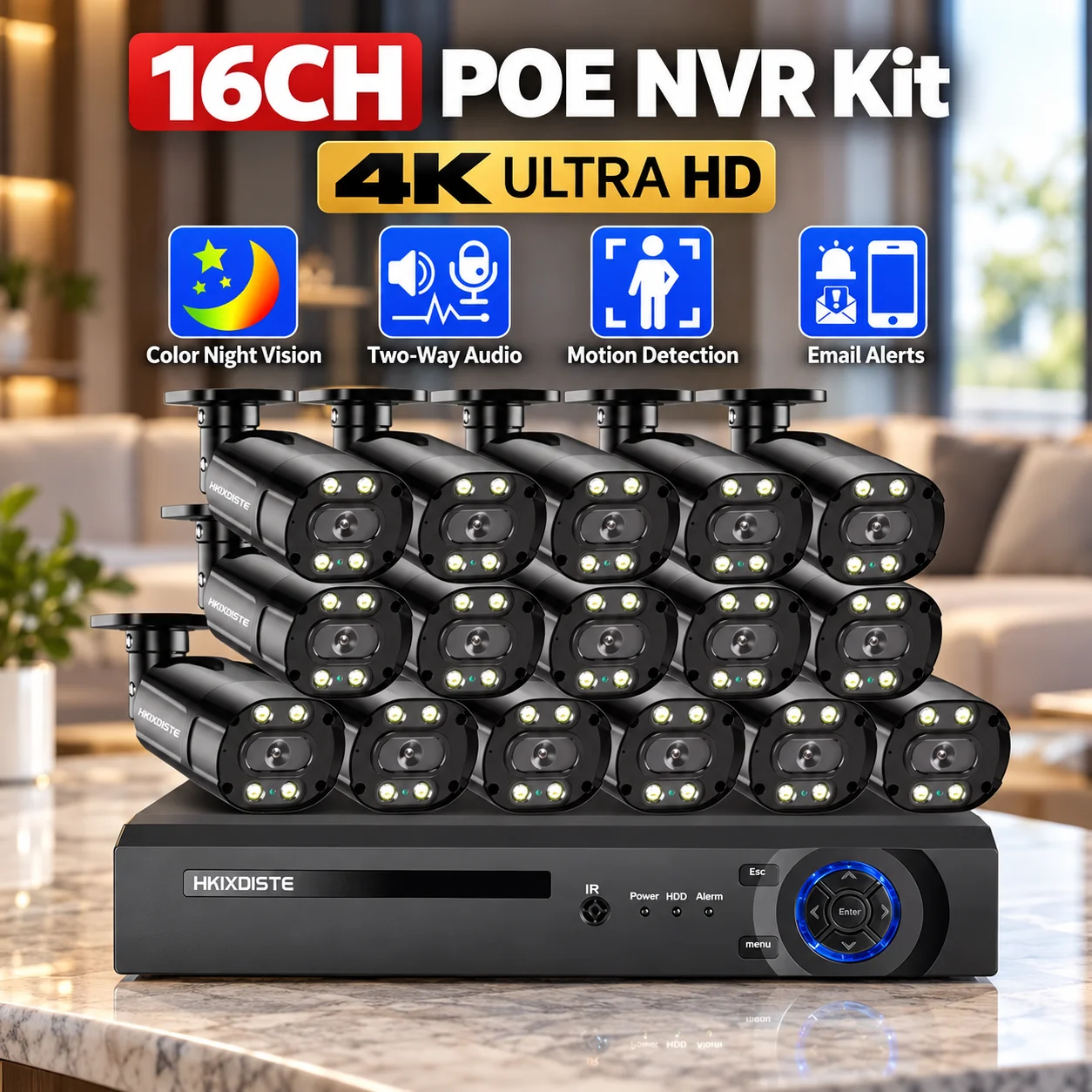 CCTV Camera Security System Kit POE 4K 16CH NVR Set Color Night Vision IP Camera Video Surveillance System 8CH 2 Way Audio XMEYE