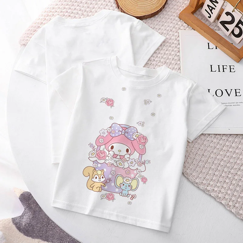 My Melodys Children T-Shirt Summer Clothes Kawaii Cartoons Anime Kids Boy Girl Tee Shirts Casual Tops Short Sleeve