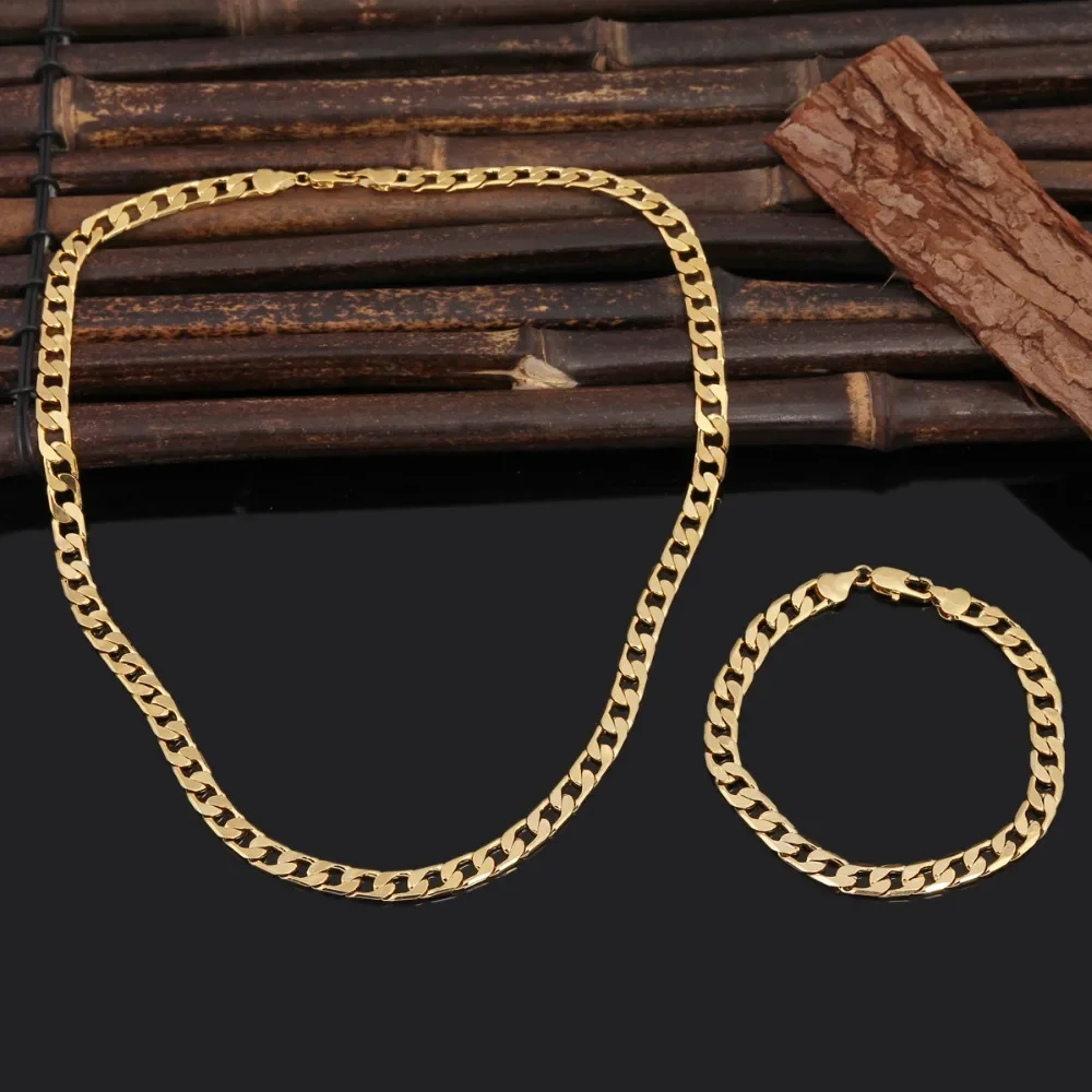 Special offer 925 Silver plated 18K gold   color classic 8MM geometry chain bracelet neckalce for women men fashion jewelry set