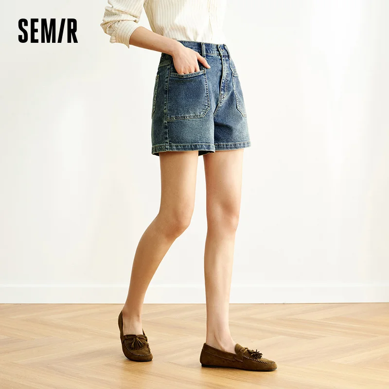 Women's Vintage Washed Denim Shorts with Elastic Waist