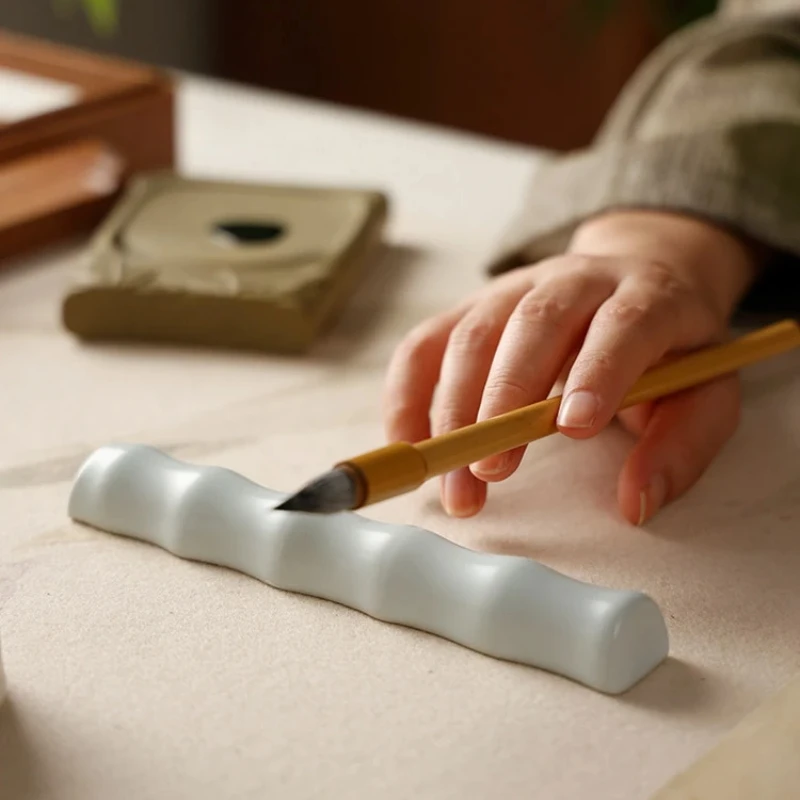 Bamboo Joint Ceramic Paperweight Brush Holder Penholder Hanging Rack Brush Rest Mountain Pen Stand Chinese Calligraphy Supplies