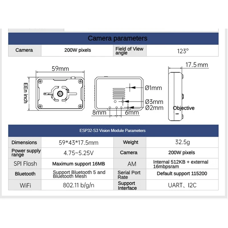 واي فاي وحدة الكاميرا ESP32-S3 نقل الصور ل ROS سيارة روبوت عربة AI التعرف البصري الاستشعار كاميرا الرؤية