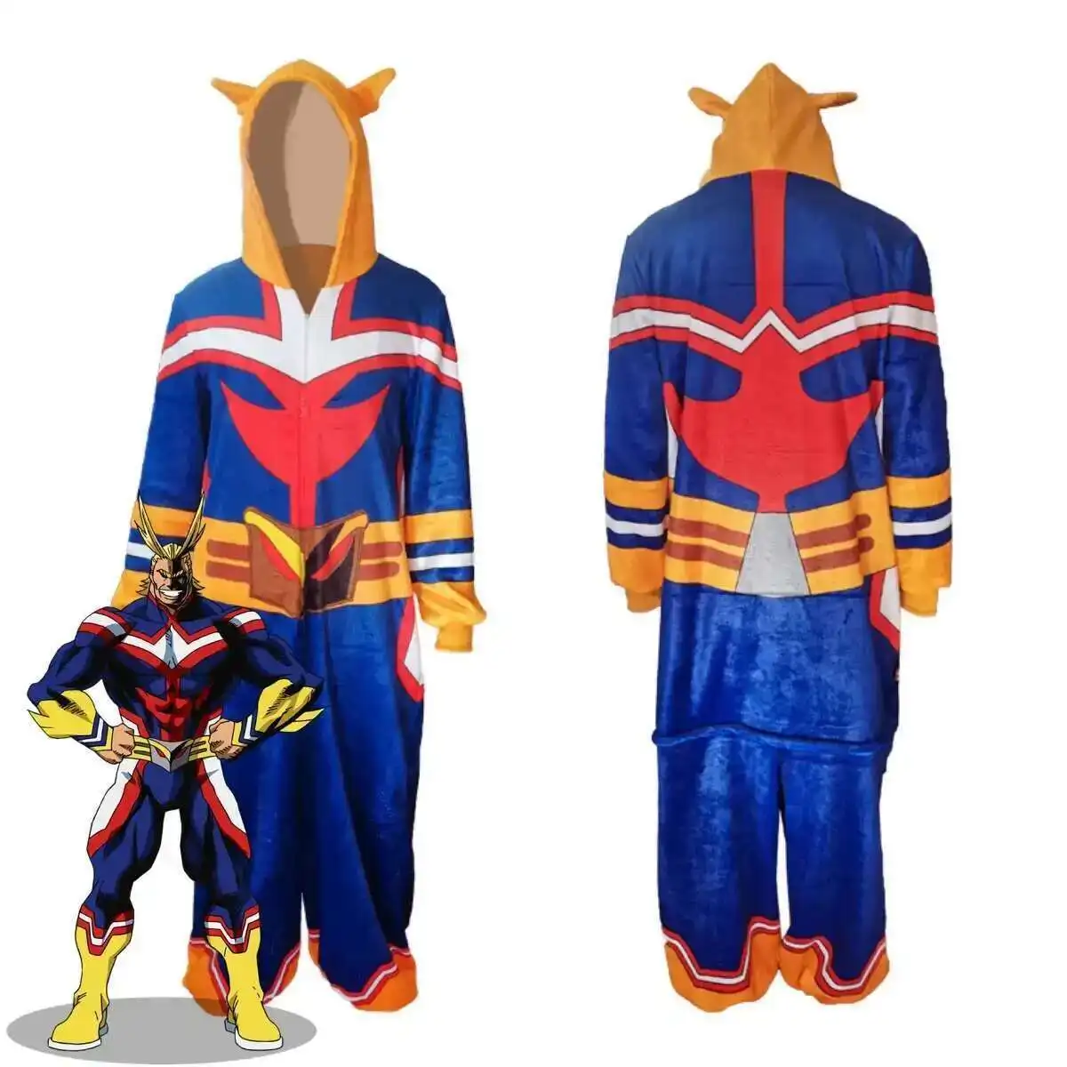 

Anime My Hero Academia All·Might Cosplay Costume Plush Fur Jumpsuits Hooded Pajamas Man Woman Kawaii Cute Loungewear Suit