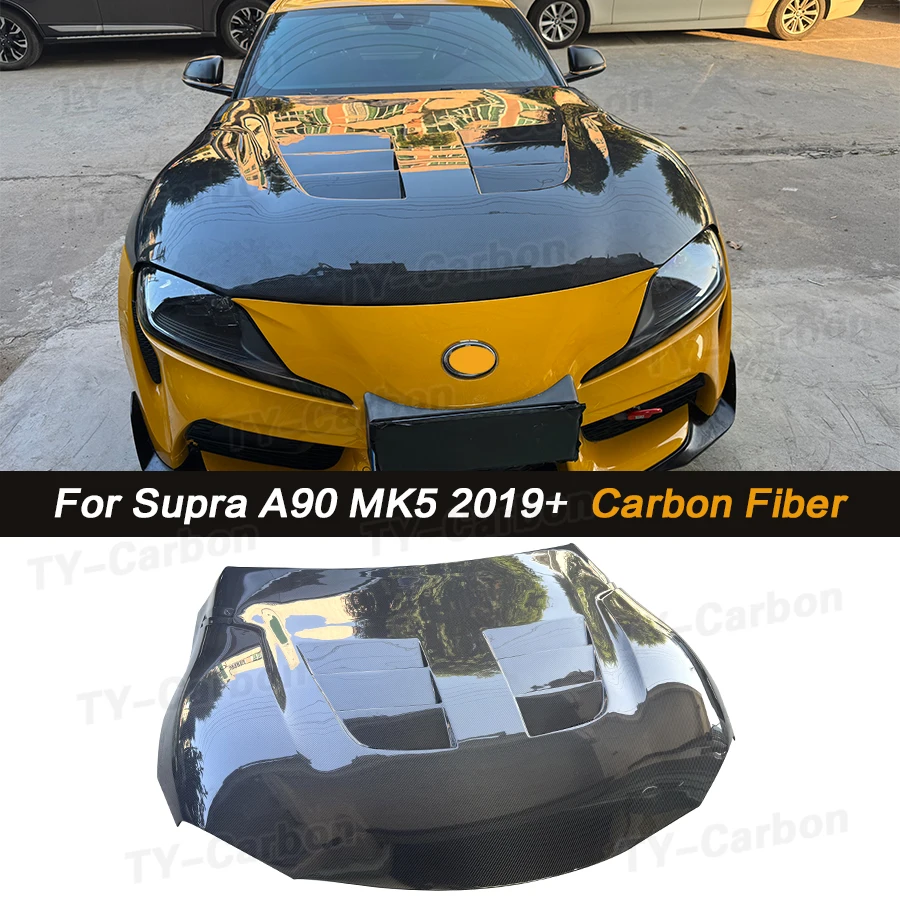 

Высокое качество для Toyota Supra A90 A91 MK5 2019 + настоящее углеродное волокно, капот двигателя автомобиля, вентиляционный передний бампер, обтекатель капота двигателя