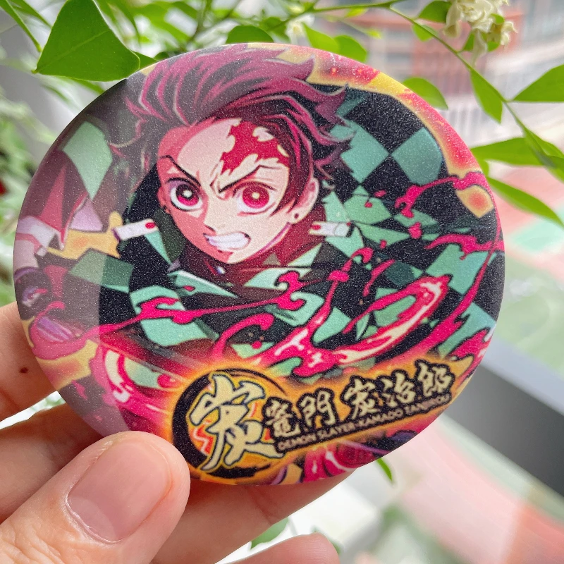 

75cm Demon Slayer Laser Brooch Tanjirou Anime Action Figure Toy Q Figural Clothing Backpack Pins Decoration Cute Christmas Gifts