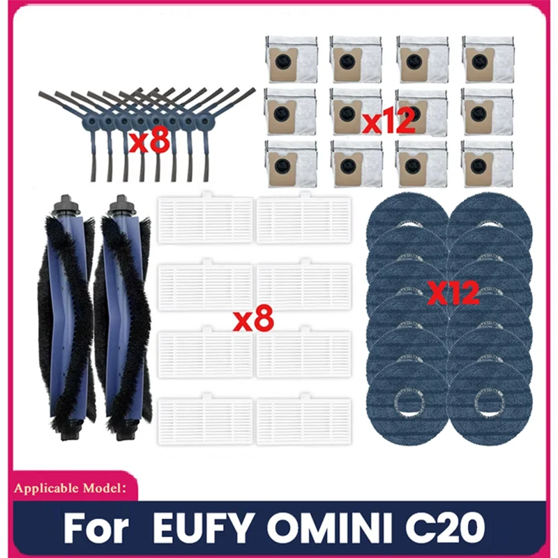 

A01V-42PCS For EUFY Omini C20 Vacuum Sweeping Robotic Acessories Main Side Brush HEPA Filter Mop Pads Dust Bags