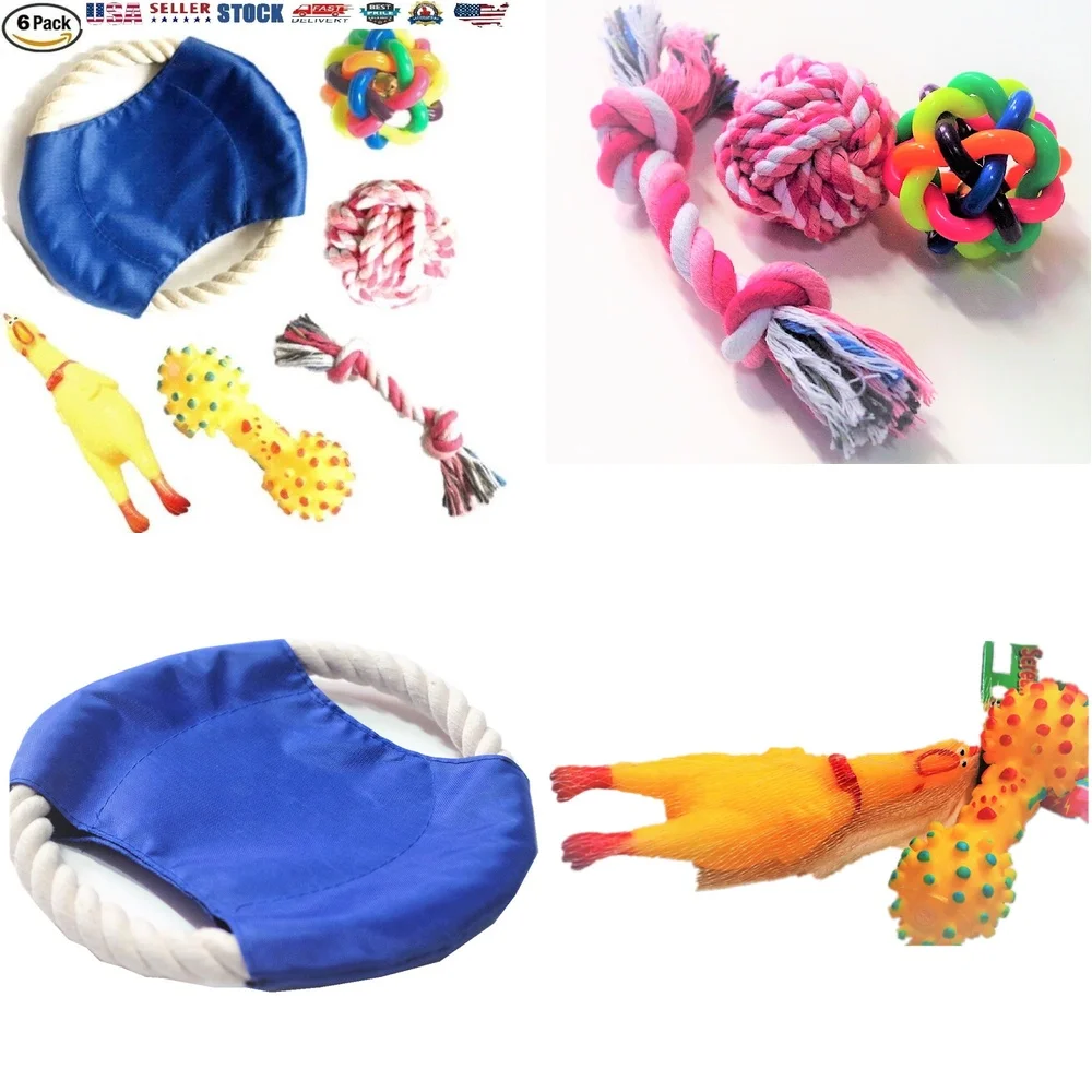 

Chew and Squeaky Dog Toys for Small Medium Dogs Puppy Chew Resistant Interactive Durable Rubber Teeth Cleaning Playtime 6 Pack