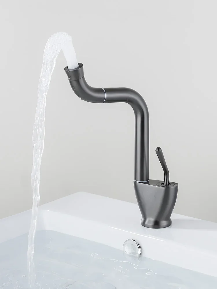 

New Basin Faucet Bathroom Hot Cold White and Gray Mixer Crane Deck Single Lever Rotation Spout Tap Mixer Brass White