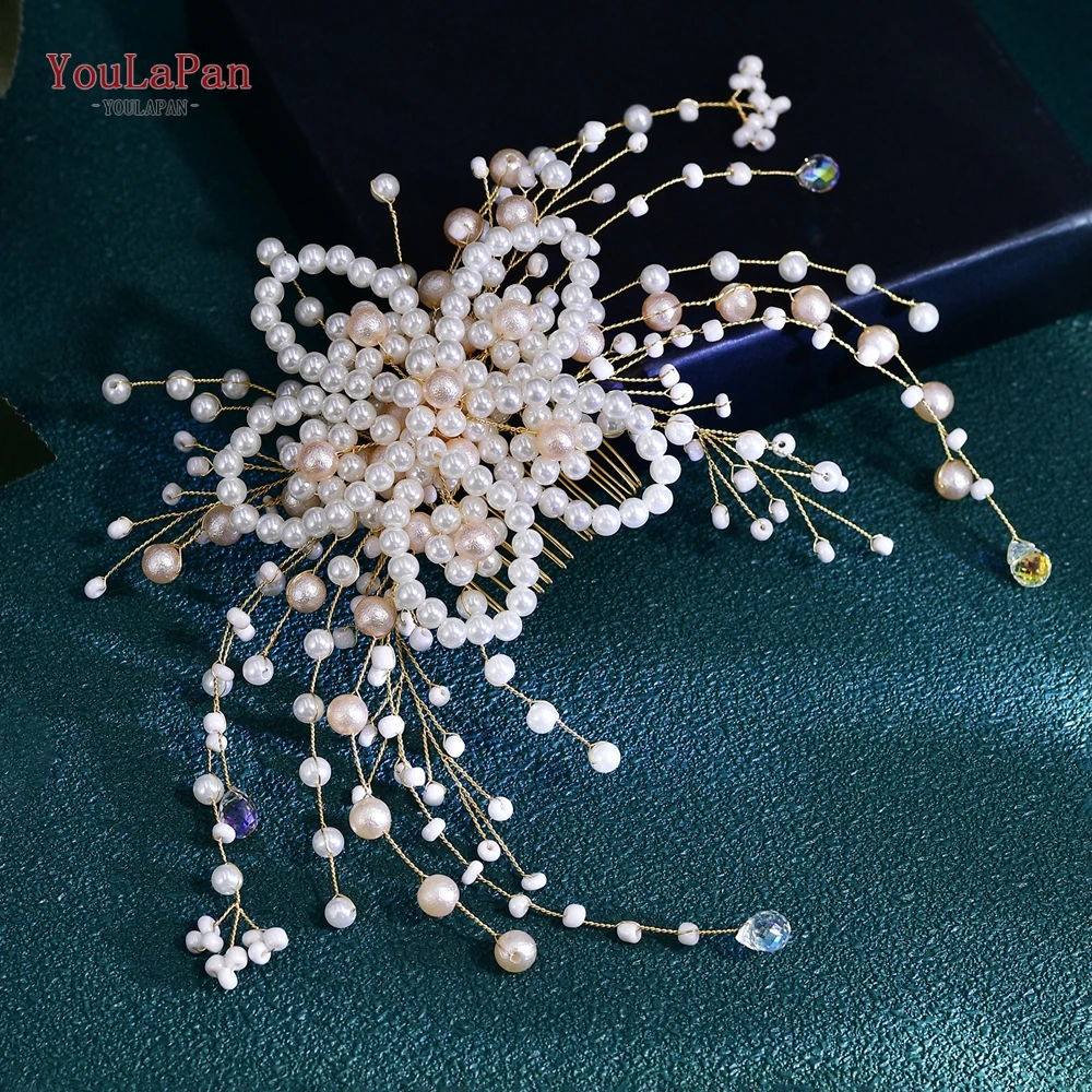 YouLaPan Pink Pearl Gold Color Hair Comb Trends Bridal Headwear Wedding Hair Jewelry Women Bride Party Hair Accessories HP723