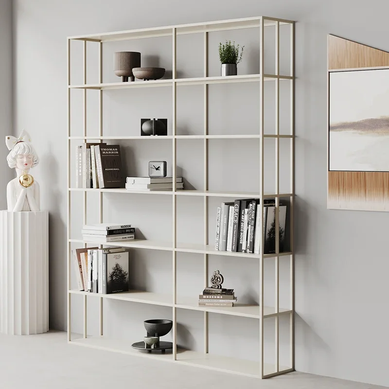 

Cream wind with lamp bookshelf Floor shelf Wrought iron living room storage Simple office display