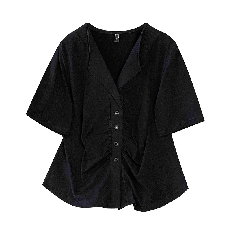 Plus size, women\'s new trendy top with short sleeves weighing 220 pounds, chubby mm fashionable belly covering shirt 3379