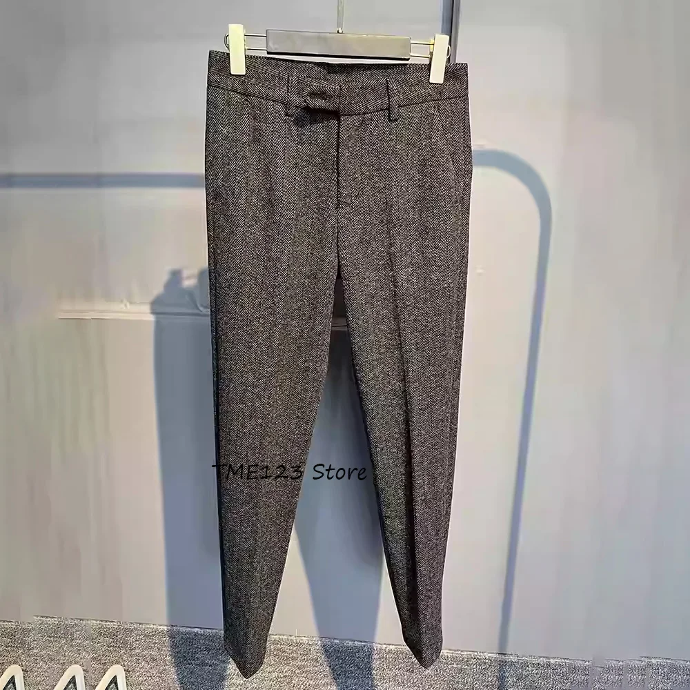 

Мужские брюки пошиття для мужчин, деловые повседневные удобные винтажные брюки из ткани «елочка», прямые брюки, классические рабочие брюки