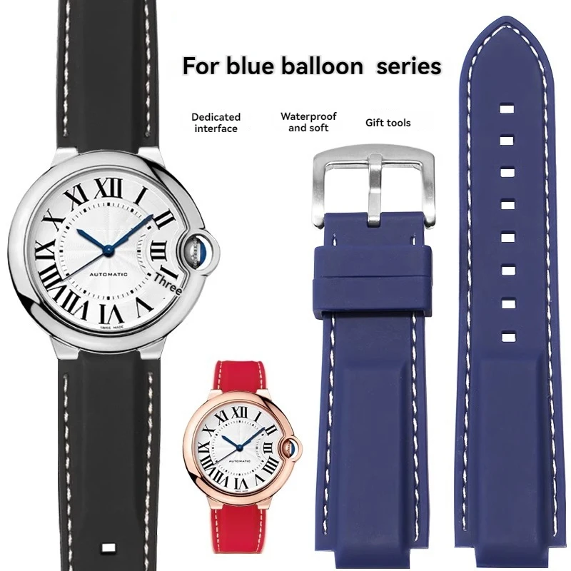 For Cartier Silicone Watch Bands Blue Balloon Black Warrior Convex Mouth Men Women Pin Buckle Rubber Bracelet 18x11mm 20x12mm