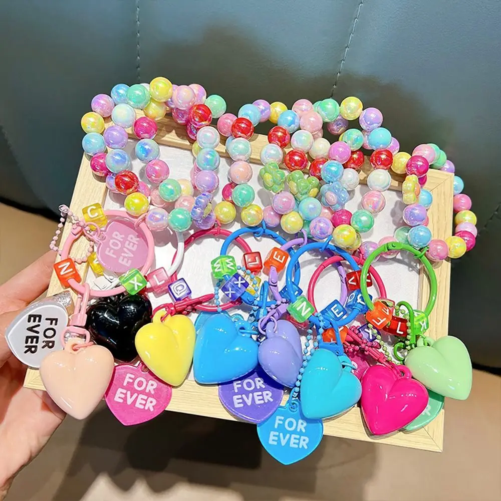 Cute with Beaded Chains Heart Keychains Colorful Acrylic Keyring Exquisite Bag Accessory Gift