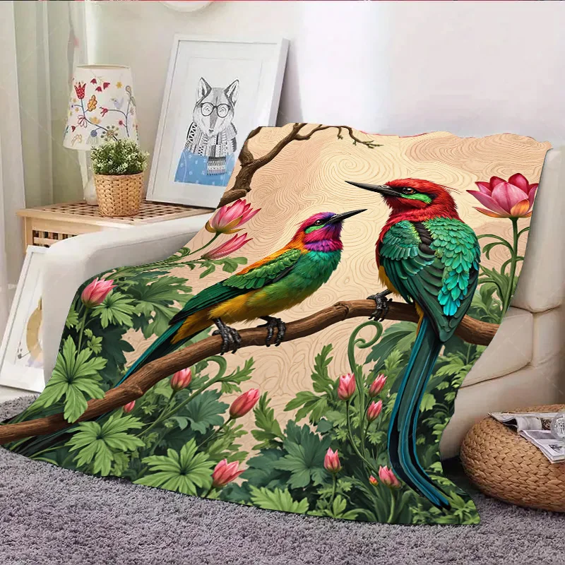 1pc 플란넬 담요 활기찬 새와 꽃 홈 장식을 위한 아늑한 담요