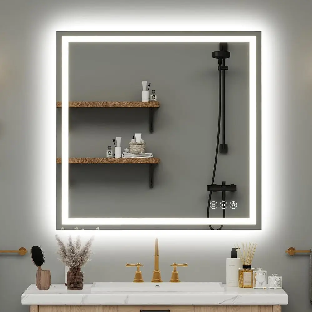 

Светодиодное зеркало для ванной 36x36 дюймов, антибликовое, с подсветкой, настенное, с регулировкой яркости, с задней и передней подсветкой