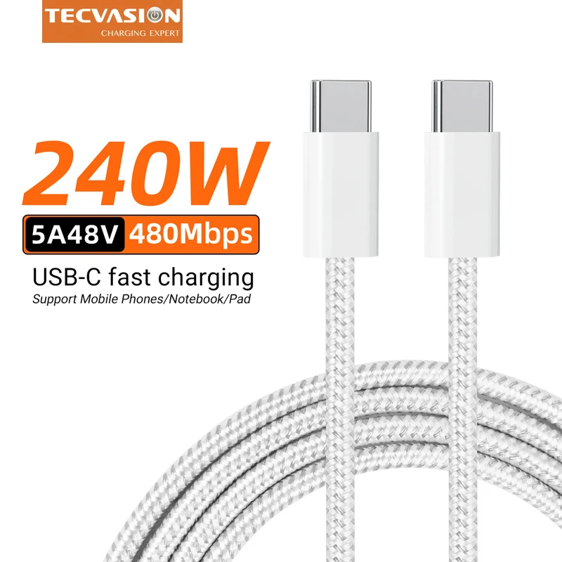 240W USB-C-Kabel für MacBook, Samsung, iPhone 16, 17E Pro, Xiaomi, iPad, DELL, ASUS, PD-Kabel, 5A, 140W, schnelles Laden, Typ-C, geflochtenes Kabel