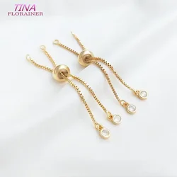 14K Gold Color Brass with Ziron Extender Chain with Rubber Spacer Beads High Quality DIY Jewelry Making Findings Accessories