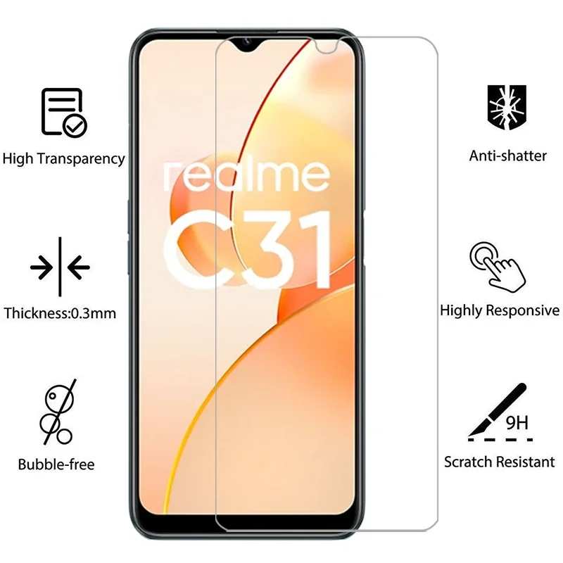 زجاج مقسى لهاتف Realme C31 واقي شاشة زجاجي واقي على Realmec31 Realmi c 31c فيلم reame relme ralme Real me mi #2
