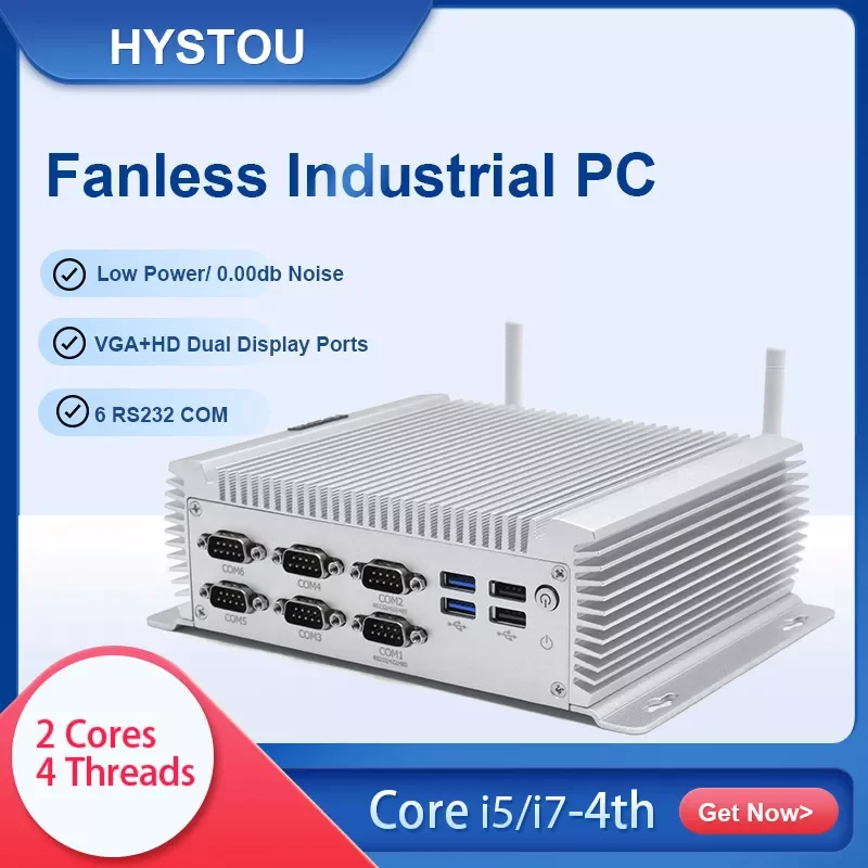 

Hystou Fanless Industrial PC With Dual Lan Port P12 Intel Core i7-4500U i5-4258U Processor Pre-installed Window 10 Pro