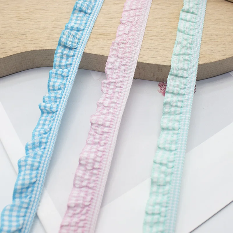 5/10 Yards Elastisches Farbiges Kariertes Rüschenband, Schönes Gittergewebe für Kopfbedeckungen, Hüte, Geschenkboxen, Kleidung, Unterwäsche, BH, Banddekoration – Detail 6