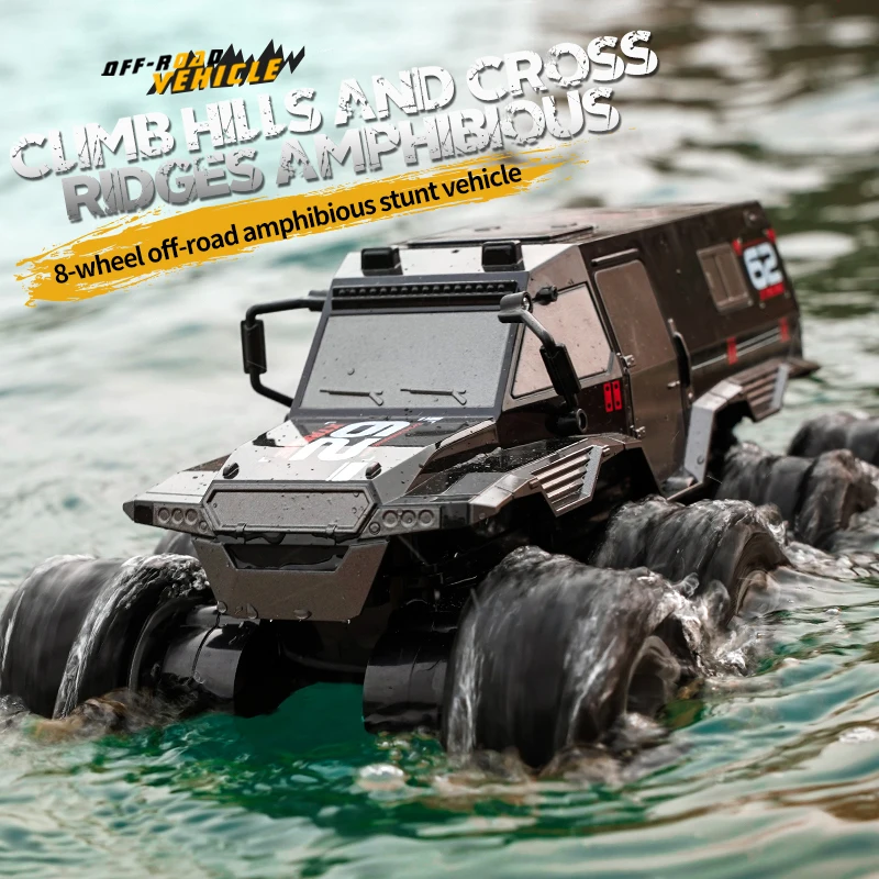 JJRC-Véhicule cascadeur amphibie tout-terrain pour enfants, voiture RC, radiocommande, course à grande vitesse, camion d'escalade, jouet pour garçons, 8 roues, 8x8, Qaudit