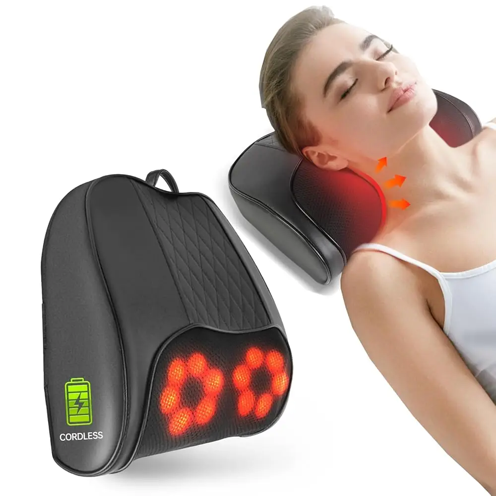 

Shiatsu Ne And Ba Massager With Heat - Rechargeable 4D Kneading Deep Tissue Massage Pillow, Ne Massager For Pain Relief Deep