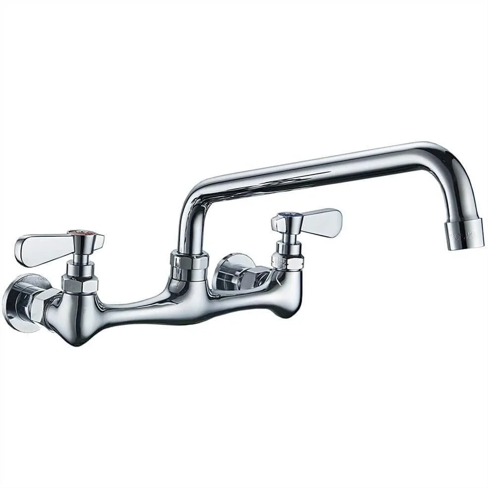 

Wall Mount Utility Sink Faucet 8 Inch Swivel Spout Dual Handle Commercial Kitchen Laundry Chrome