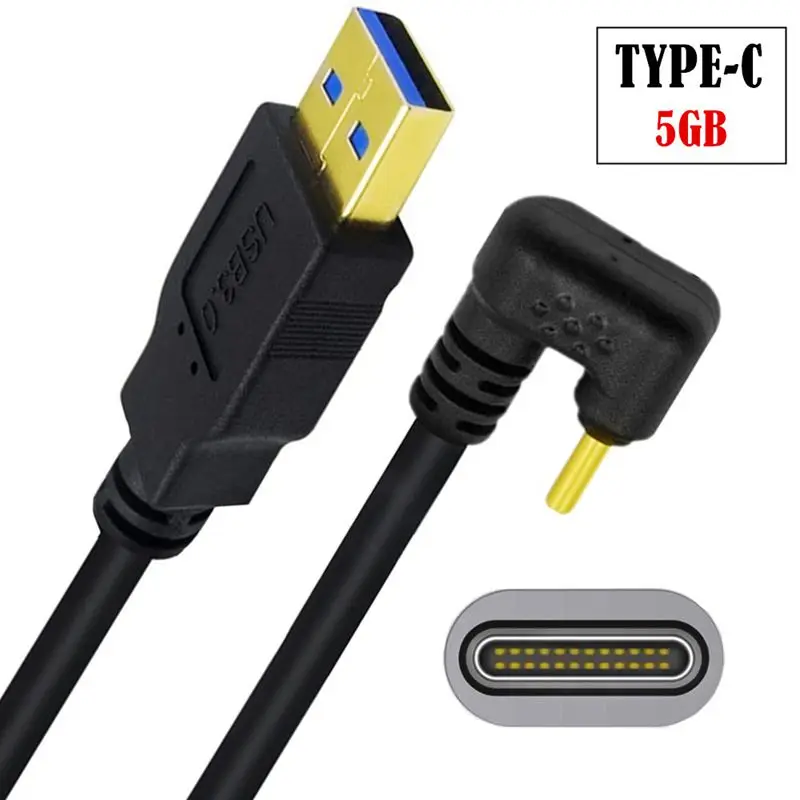 0.3m 1m 1.8m 5Gbps 3.0 Version Gold-Plated USB 3.0 A Male to Type-C U-Bend Computer, Laptop, Mobile Phone Data Charging Cable