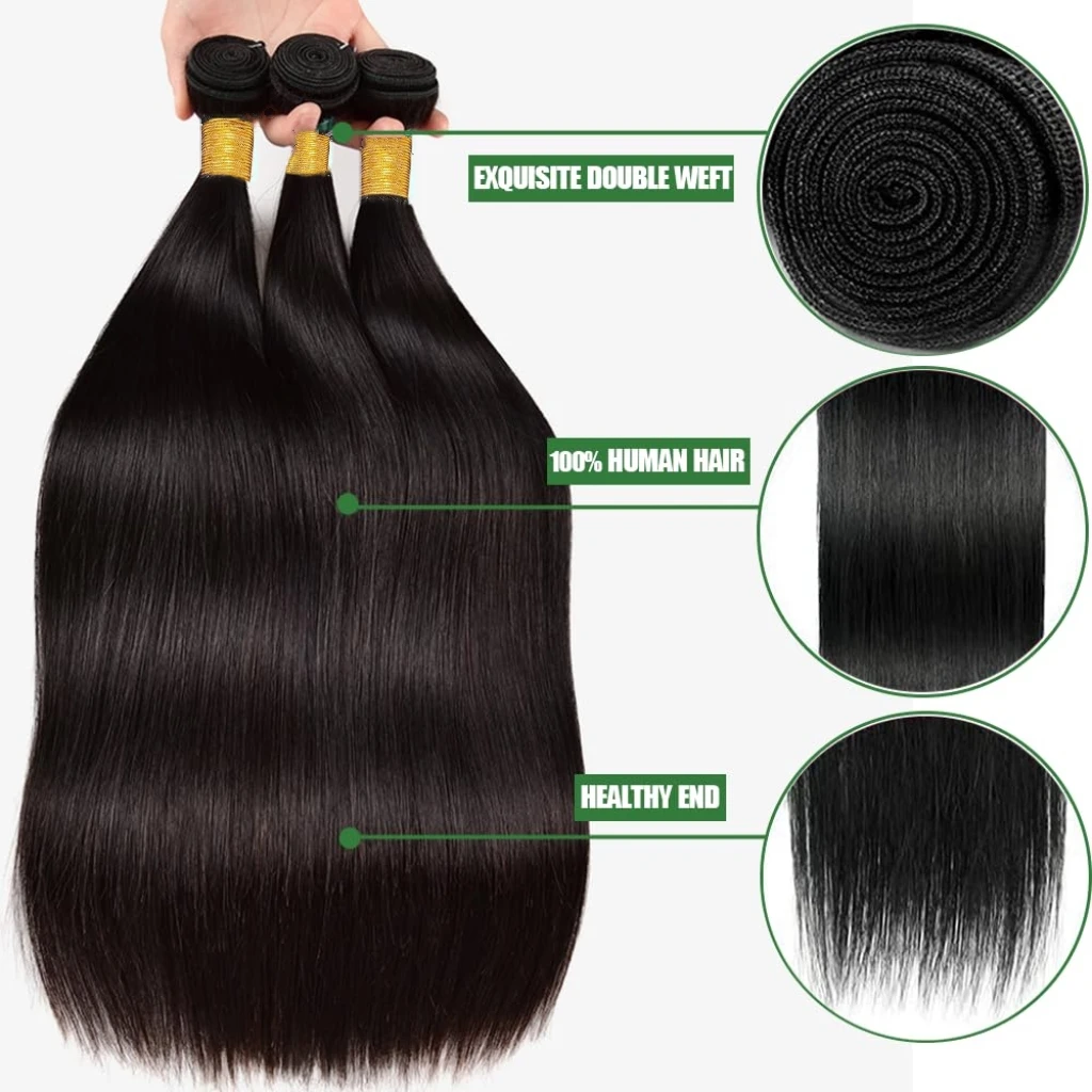 스트레이트 1 3 번들 인간의 머리카락 번들 브라질 미가공 버진 번들 100% 인간의 머리카락 연장 여성용 자연 색상