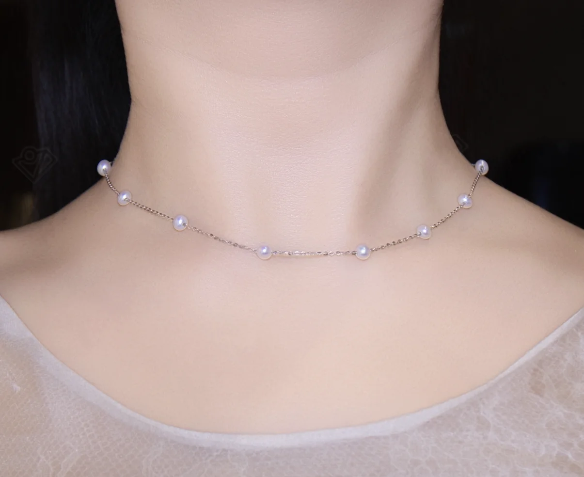 

Natural Freshwater Pearl Starry Sky Necklace 3-5mm with 925 Sterling Silver Chain, Dainty Women's Jewelry Gift N35