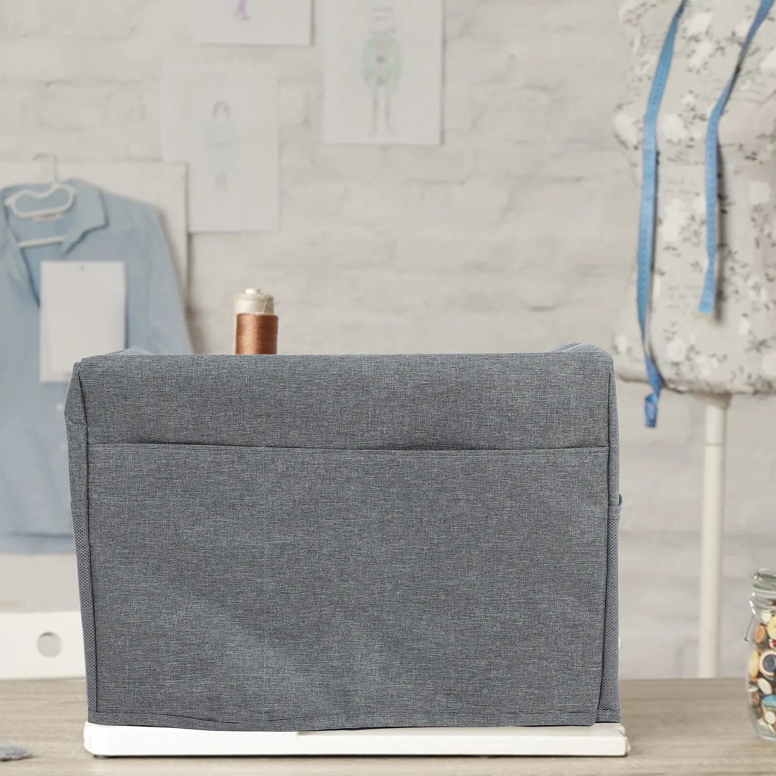 

Складной серый чехол для швейной машины из ткани Оксфорд, водонепроницаемый, с карманами для хранения, универсальный защитный чехол от пыли