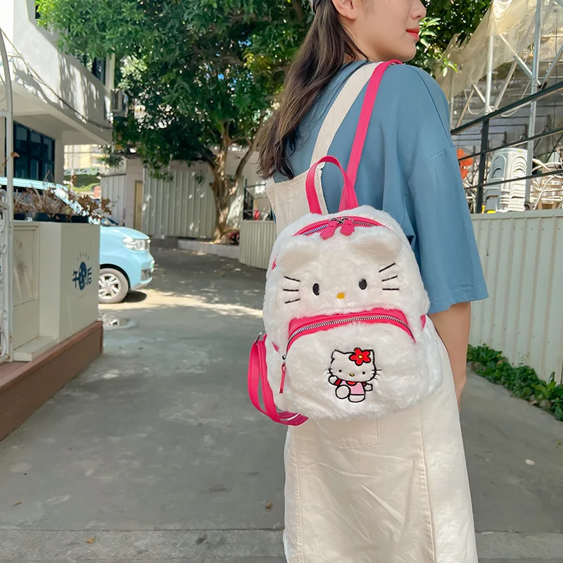 [Hot-Sale] Hello Kitty Plush Backpack Cartoon Fashion 3D Mini Women\'s Backpack Large Capacity Toy Cute Schoolbag High Quality