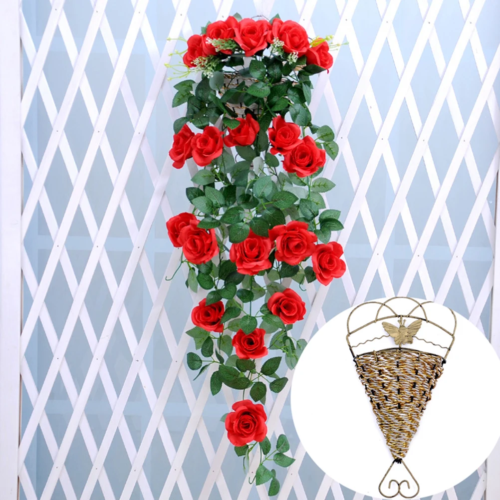 

Iron Woven Hanging Basket Durable Home Decor Fan Shape Sector Wall Flower Planter Vase Plant Accessories Indoor Garden Supplies