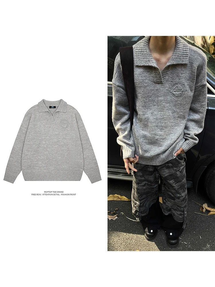 

Retro Ne Sweater Loose Fit ex Lazy Sle Autumn Winter Casual Knitted Top Youth Faion Color round Ne Lon...