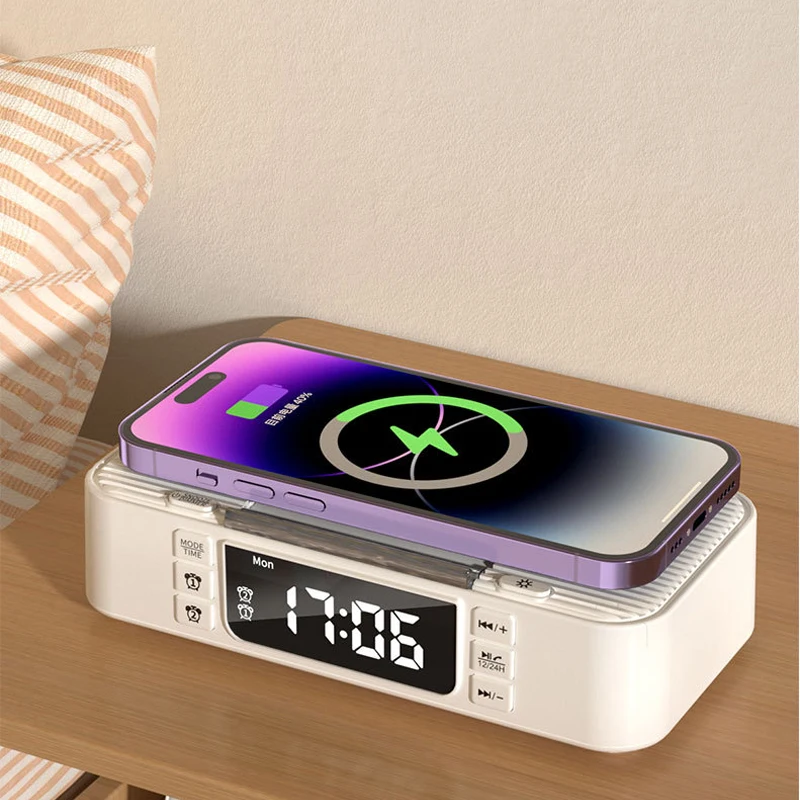 Portable New Wireless Charging Bluetooth Audio Atmosphere Small Night Light Dual Speaker Loud Alarm Clock Audio Column