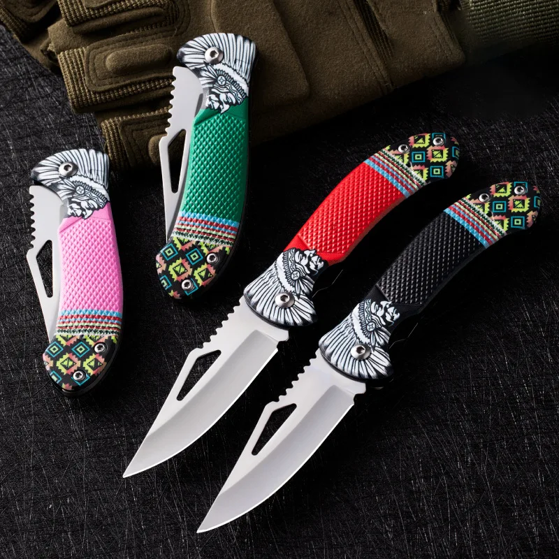 

2024 New, tribal style colorful knife handle folding design, art level knife