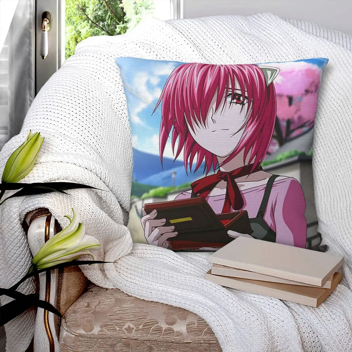 The Girl Escape Dark Fiction Elfen Lied Anime Square Pillowcase Cushion Cover Pillow Case Throw Pillow Cover for Home Sofa Room