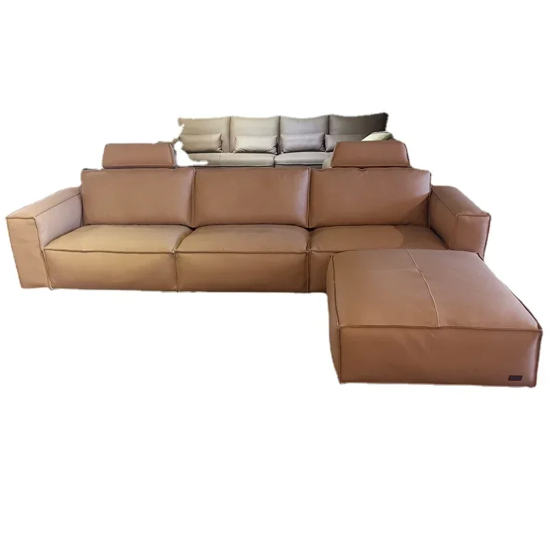 

Диван из минималистской кожи, черная воловья кожа первого слоя, гостиная, итальянская современная прямая кожаная искусство