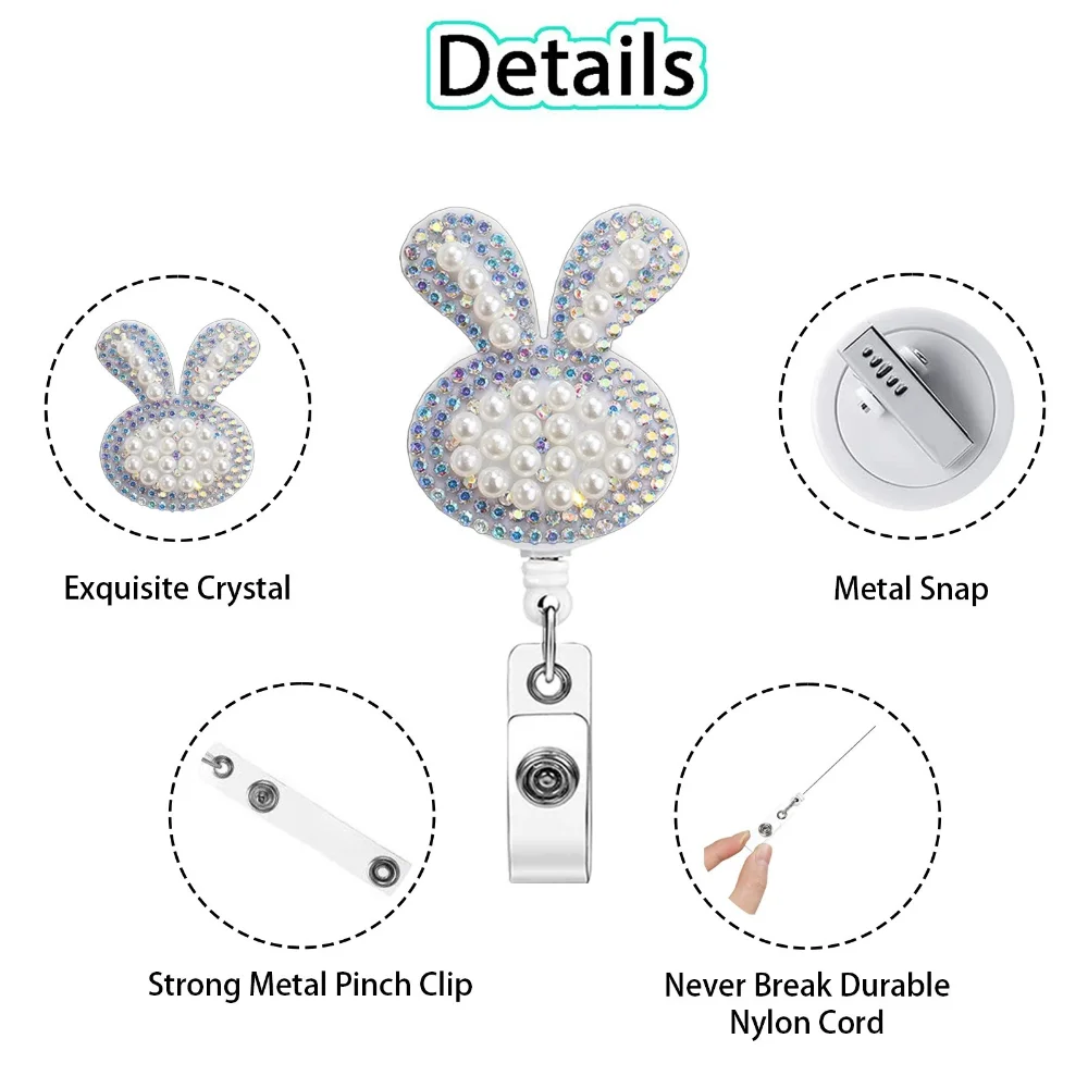 Retractable Id Clip Convenient Cartoon Badge Holder Button Badge Holder Telescopic Pearl Rhinestone Badge Clip For School Work
