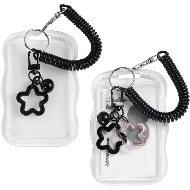

2pcs Photocard Holder Keychain Case, Soft Silicone Adorable Photo Card Keychain with Spiral Wrist Coil Funny ID Badge Holder